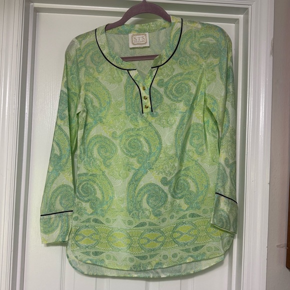 Sail to Sable 100% Silk Paisley‎ Print Tunic Blouse Top Small - Picture 2 of 6